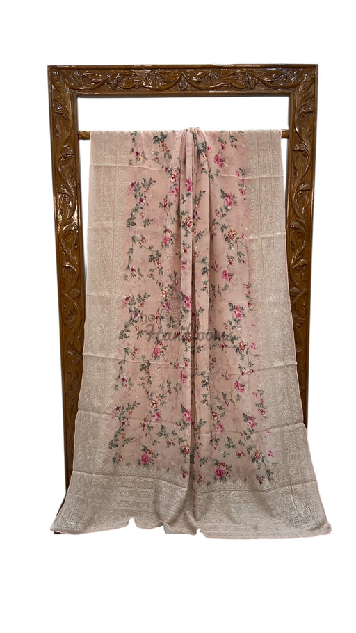 Pure Georgette Handloom Banarasi Saree - Digital Print With Chikankari - The Handlooms