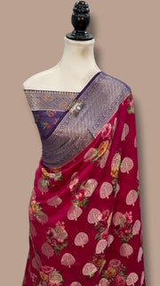 Pure Chiniya Silk Handloom Banarasi Saree Digital Print - The Handlooms