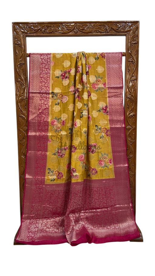 Pure Chiniya Silk Handloom Banarasi Saree Digital Print - The Handlooms