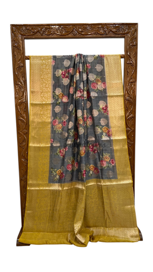 Pure Chiniya Silk Handloom Banarasi Saree Digital Print - The Handlooms
