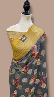 Pure Chiniya Silk Handloom Banarasi Saree Digital Print - The Handlooms