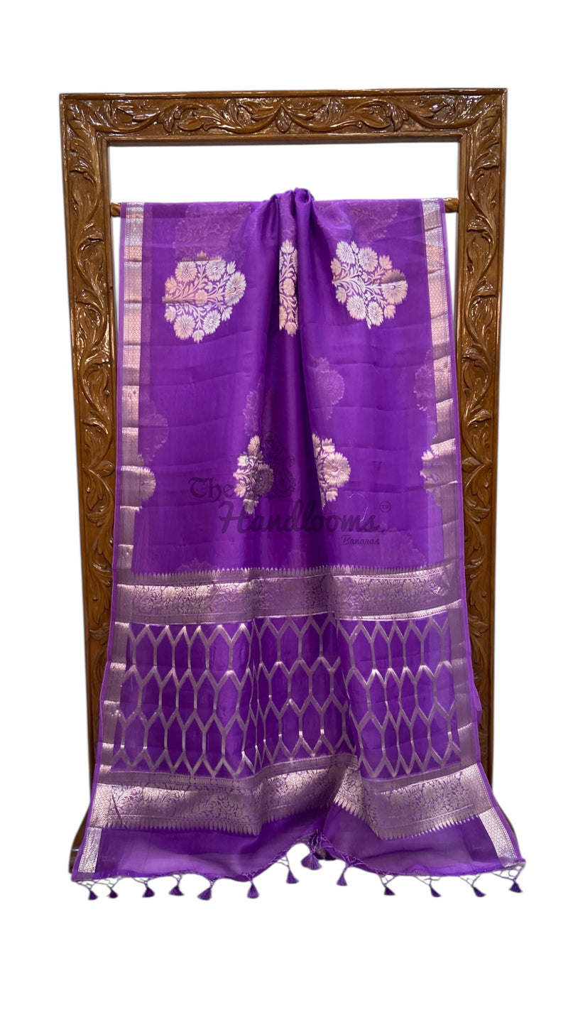 Lavender Pure Kora Handloom Banarasi Saree