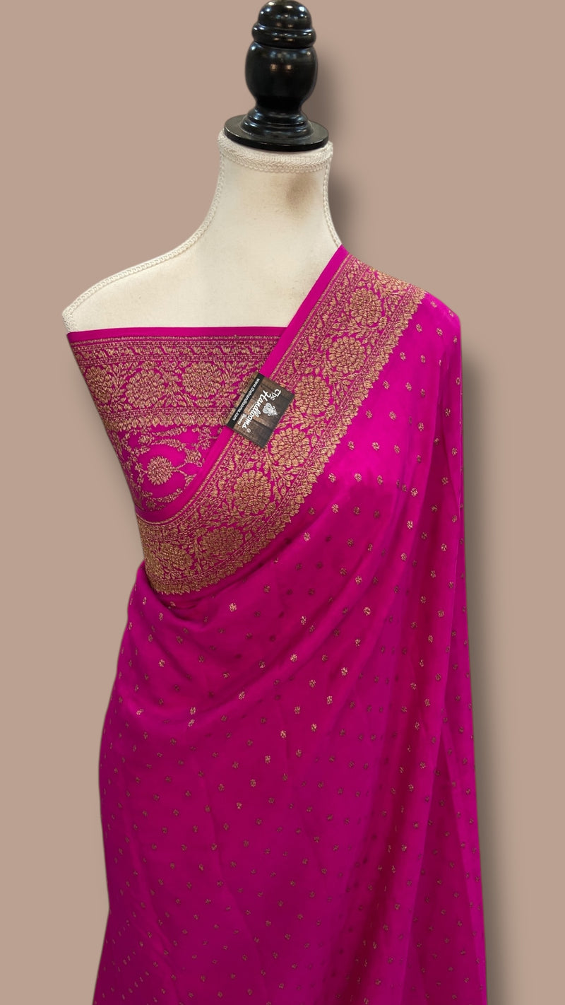 Pure Khaddi Crepe Georgette Handloom Banarasi Saree