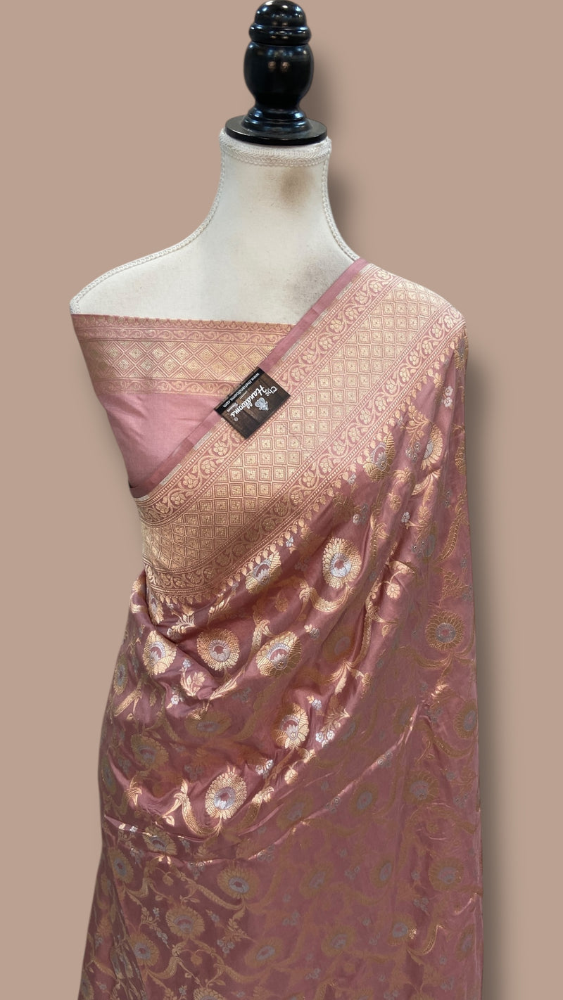 Pure Katan Silk Banarasi Handloom Saree - All Over Sona Roopa Jaal Work