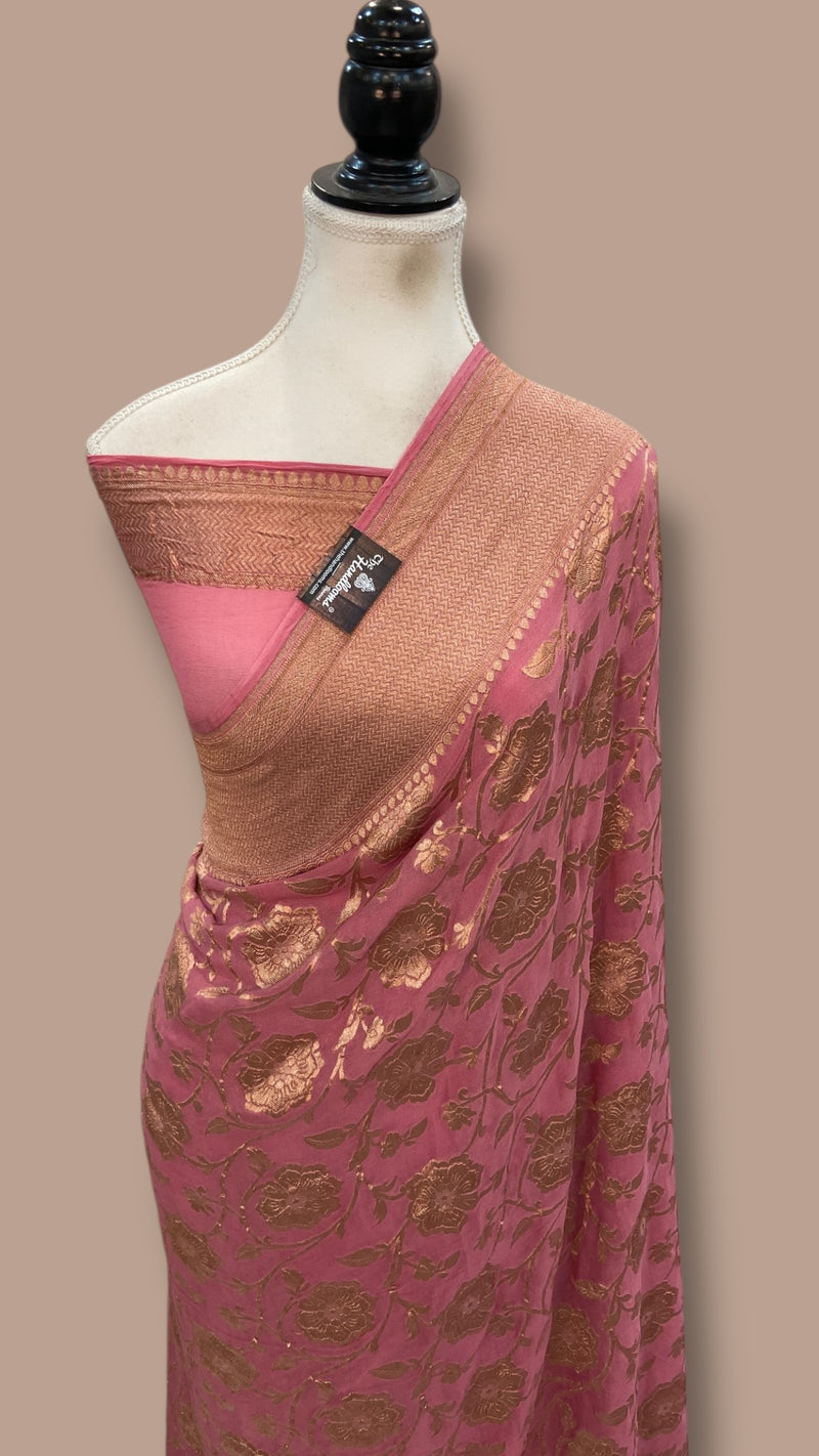 Pure Khaddi Georgette Handloom Banarasi Saree - Copper Zari