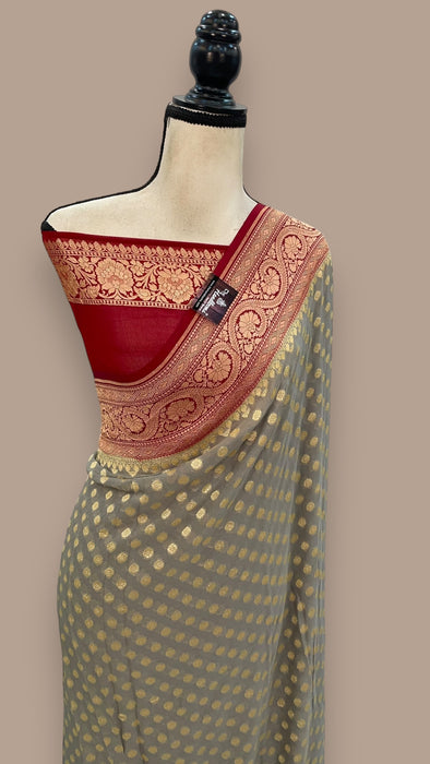 Pure Khaddi Georgette Banarasi Saree -  Gold zari