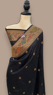 Tussar Georgette Handloom Banarasi Saree - Antique Zari - The Handlooms