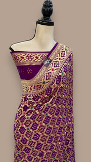 Pure Georgette Banarasi Bandhej Handloom Saree - with meenakari work - The Handlooms