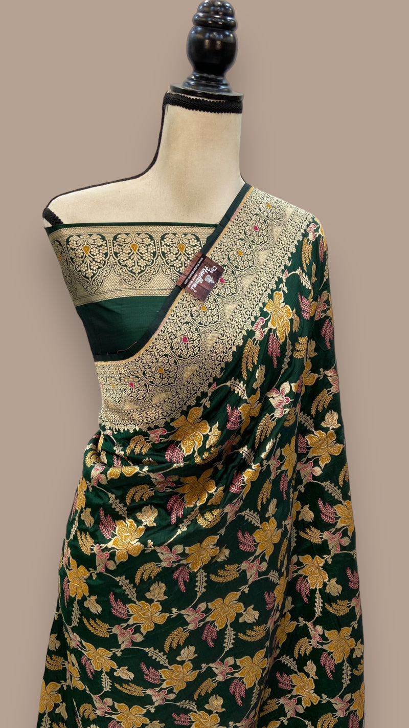 Pure Katan Silk Banarasi Handloom Saree - All over Jaal work - With Meenakari - The Handlooms