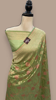 Pure Katan Silk Banarasi Handloom Saree - All over Jaal work with Meenakari - The Handlooms