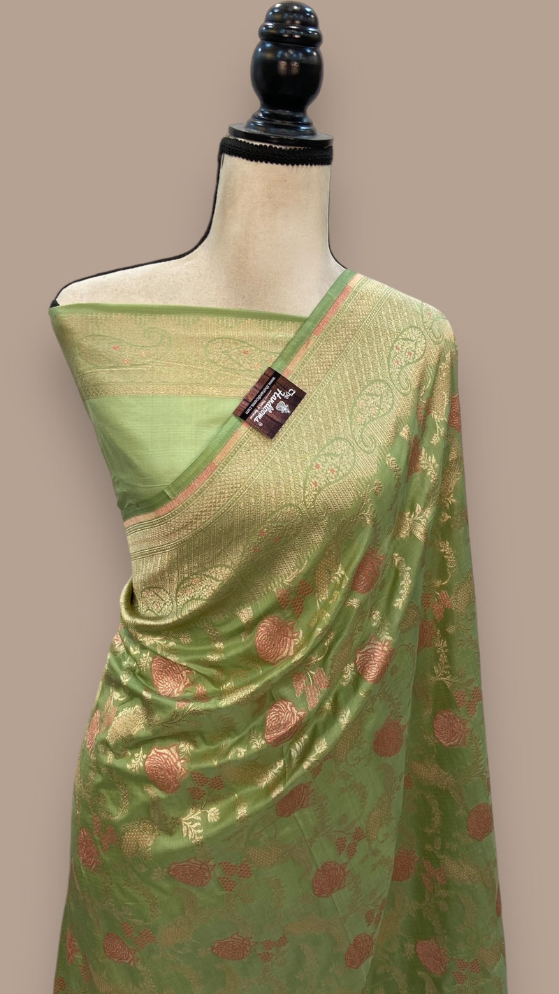 Pure Katan Silk Banarasi Handloom Saree - All over Jaal work with Meenakari - The Handlooms