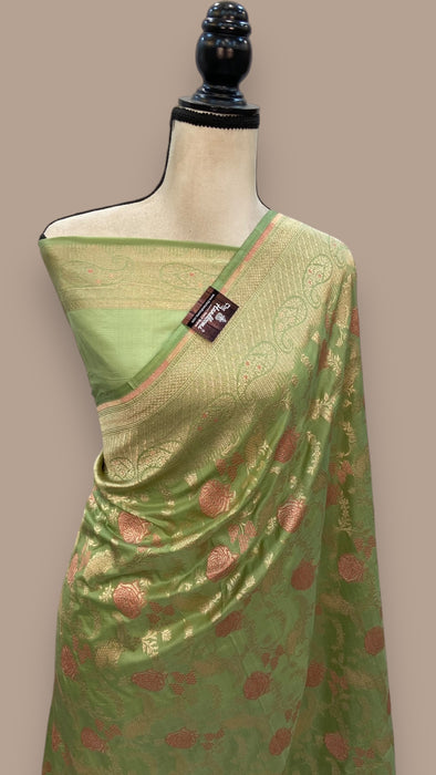 Pure Katan Silk Banarasi Handloom Saree - All over Jaal work with Meenakari