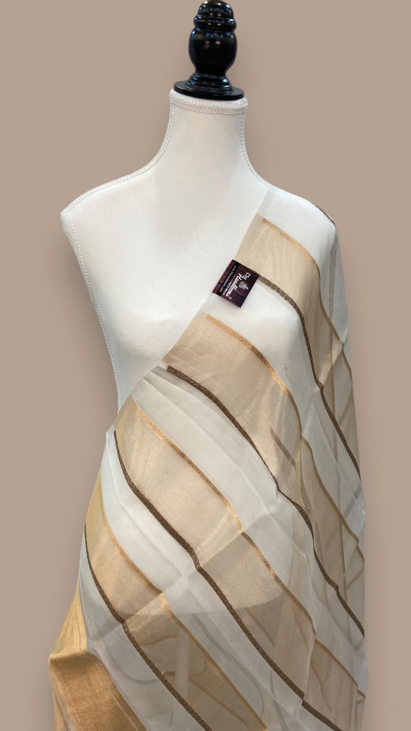 Pure kora Tissue Banarasi Brocade Handloom Dupatta - The Handlooms