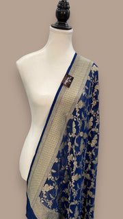 Blue Khaddi Georgette Handloom Banarasi Dupatta - The Handlooms