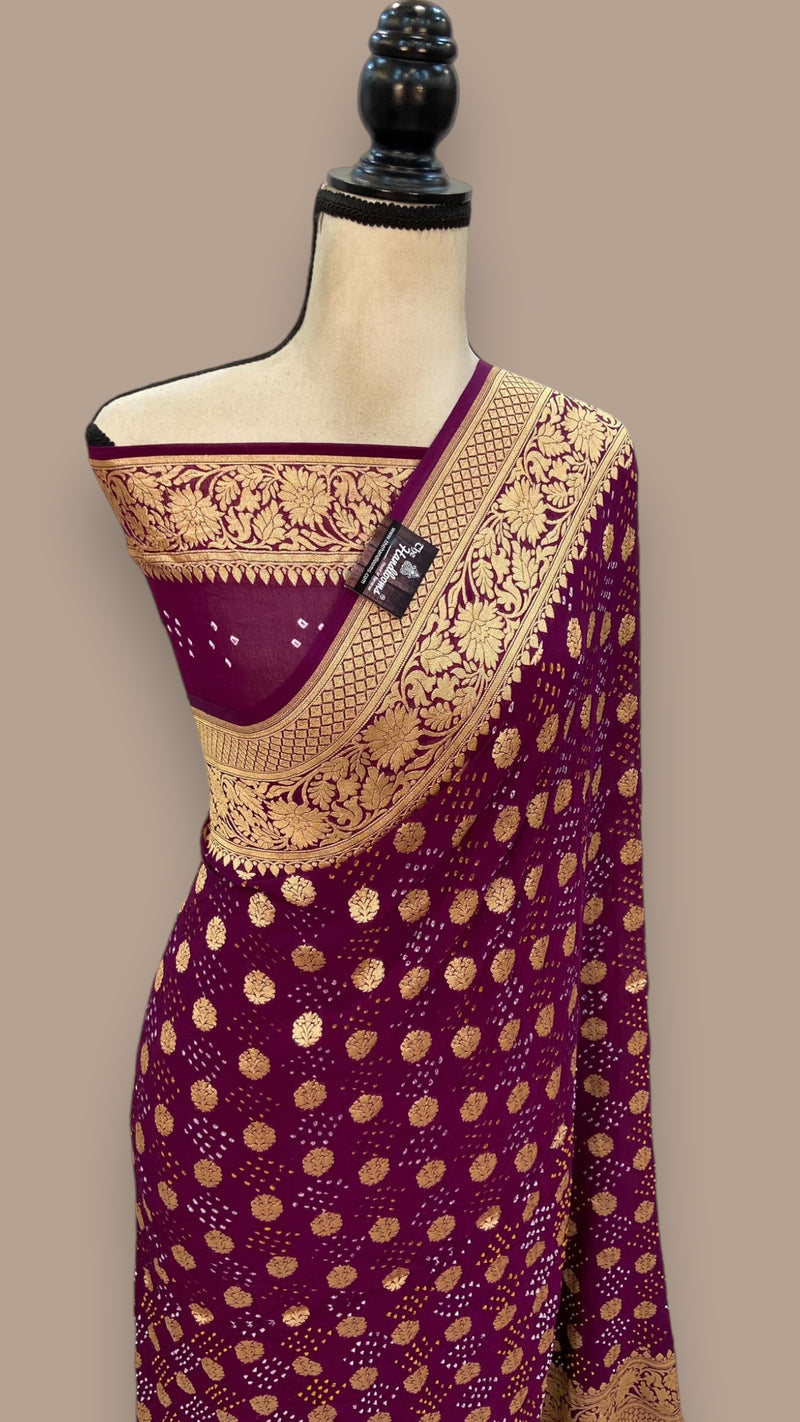 Pure Georgette Banarasi Bandhej Handloom Saree - The Handlooms