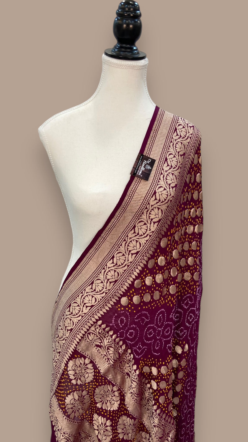 Pure Georgette Banarasi Bandhej Handloom Dupatta - The Handlooms