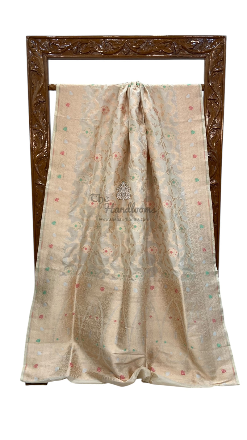 Pure Katan Silk Banarasi Handloom Saree - All over Jaal work with Meenakari - The Handlooms