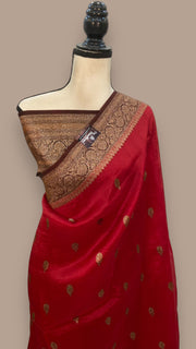 Red Pure Kora Handloom Banarasi Saree - The Handlooms