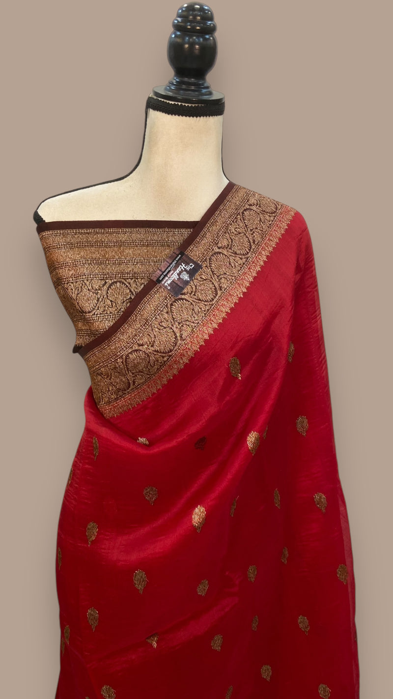 Red Pure Kora Handloom Banarasi Saree - The Handlooms