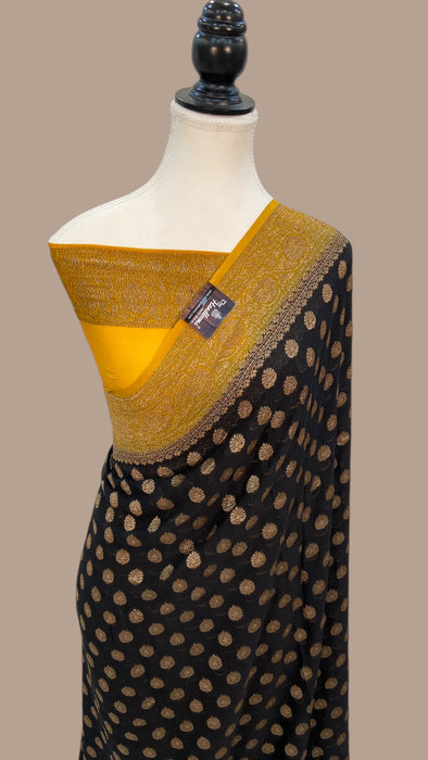 Khaddi Georgette Handloom Banarasi Saree -  Antique zari