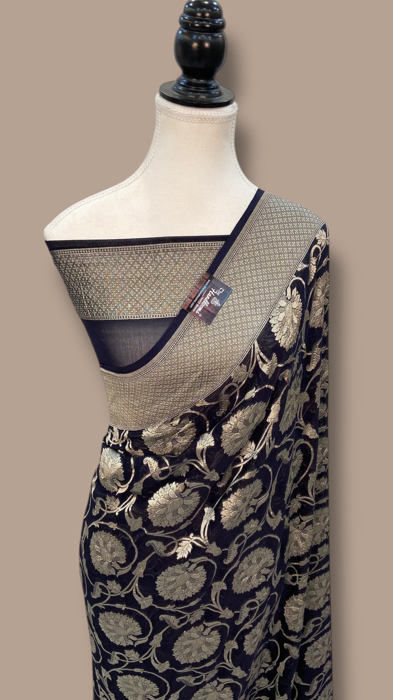 Khaddi Georgette Handloom Banarasi Saree - The Handlooms