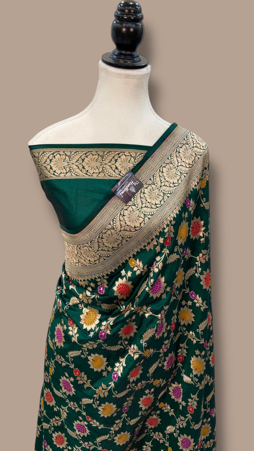 Pure Katan Silk Banarasi Handloom Saree - All over Jaal Work With Meenakari - The Handlooms