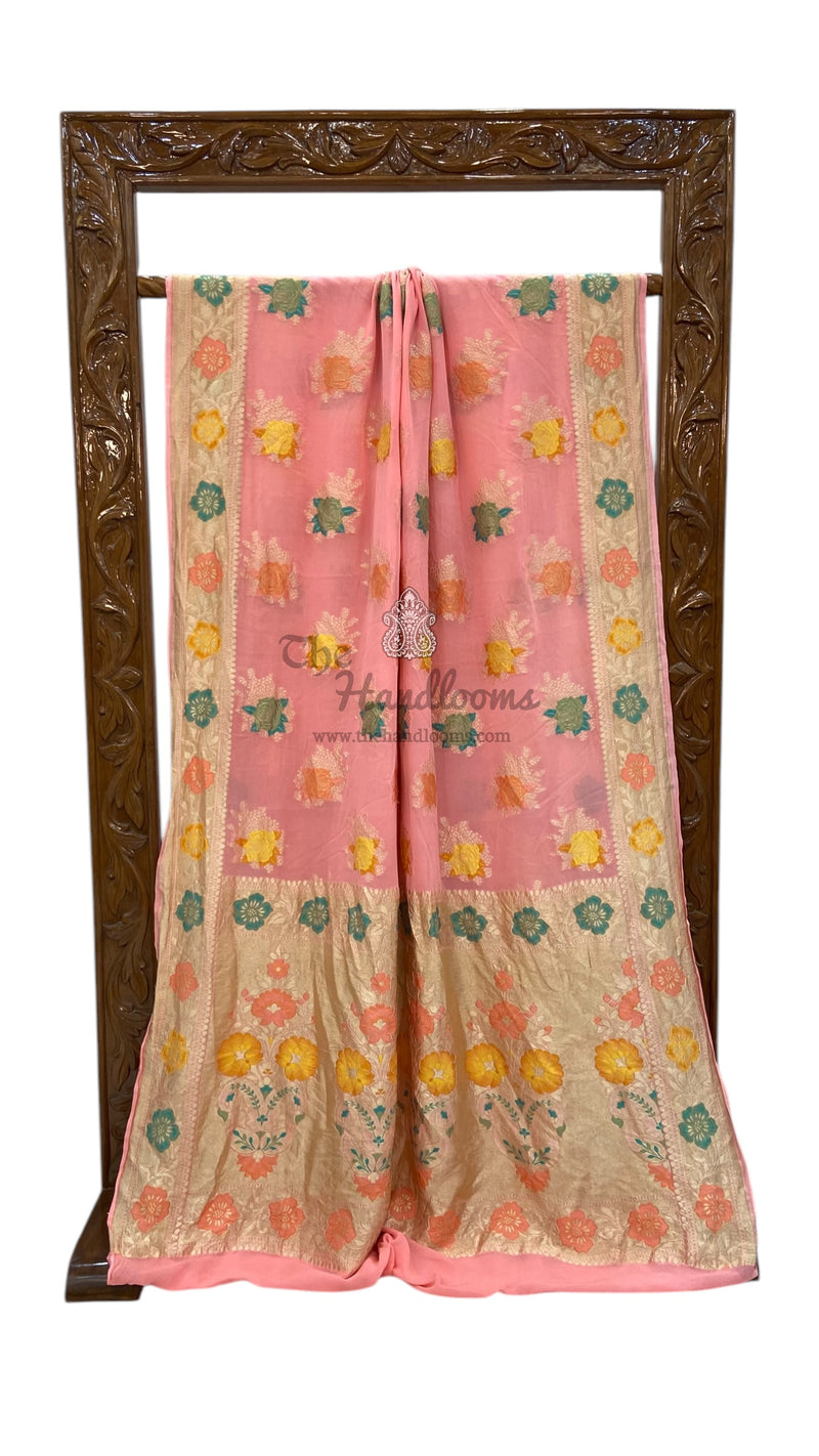Pure Khaddi Georgette Handloom Banarasi Saree - All over Jaal Work With Meenakari - The Handlooms