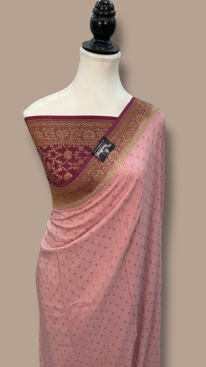 Pure Khaddi Crepe Georgette Handloom Banarasi Saree - The Handlooms
