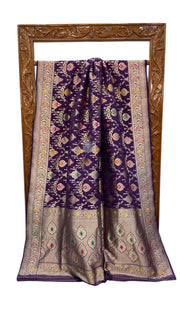 Purple Pure Katan Silk Banarasi Handloom Saree - All over Jaal Work With Meenakari - The Handlooms