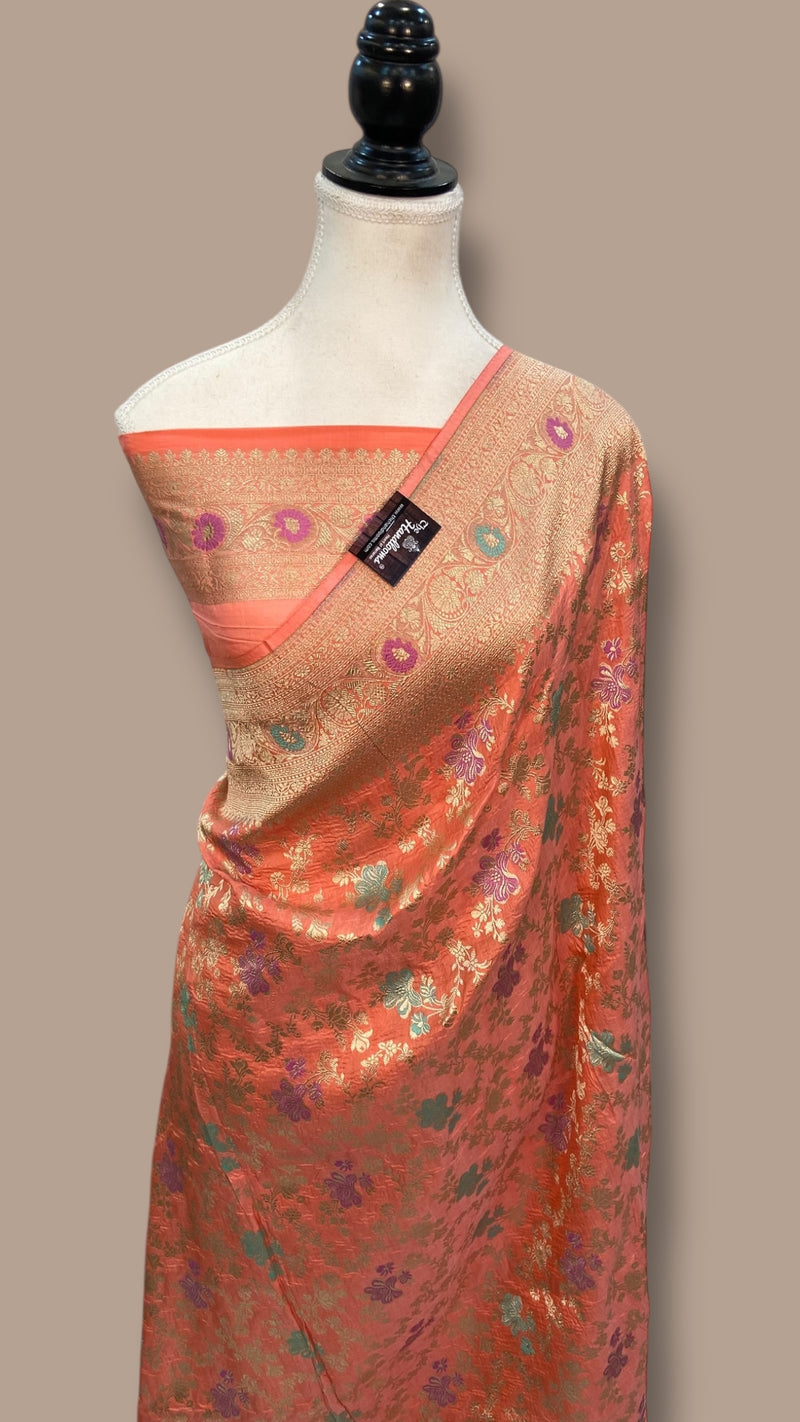 Pure Katan Silk Banarasi Handloom Saree - All over Jaal Work With Meenakari - The Handlooms