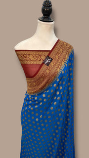 Khaddi Georgette Handloom Banarasi Saree - Antique Zari - The Handlooms