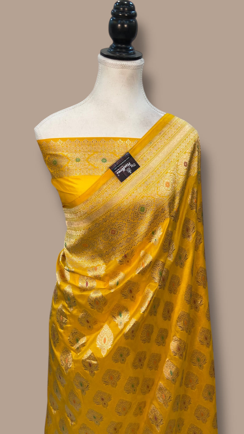 Pure Katan Silk Banarasi Handloom Saree - All over Jaal Work With Meenakari - The Handlooms