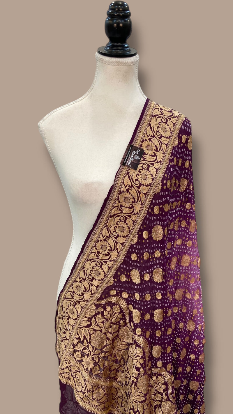 Pure Georgette Banarasi Bandhej Handloom Dupatta - The Handlooms