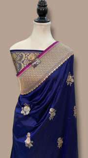 Pure Katan Silk Banarasi Handloom Saree - All over Sona Roopa Kadua motifs - The Handlooms
