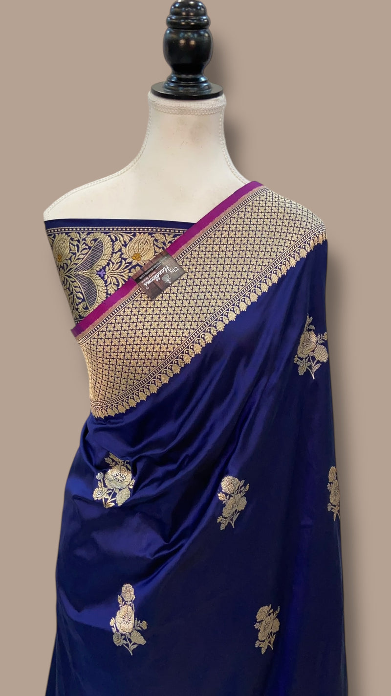 Pure Katan Silk Banarasi Handloom Saree - All over Sona Roopa Kadua motifs - The Handlooms