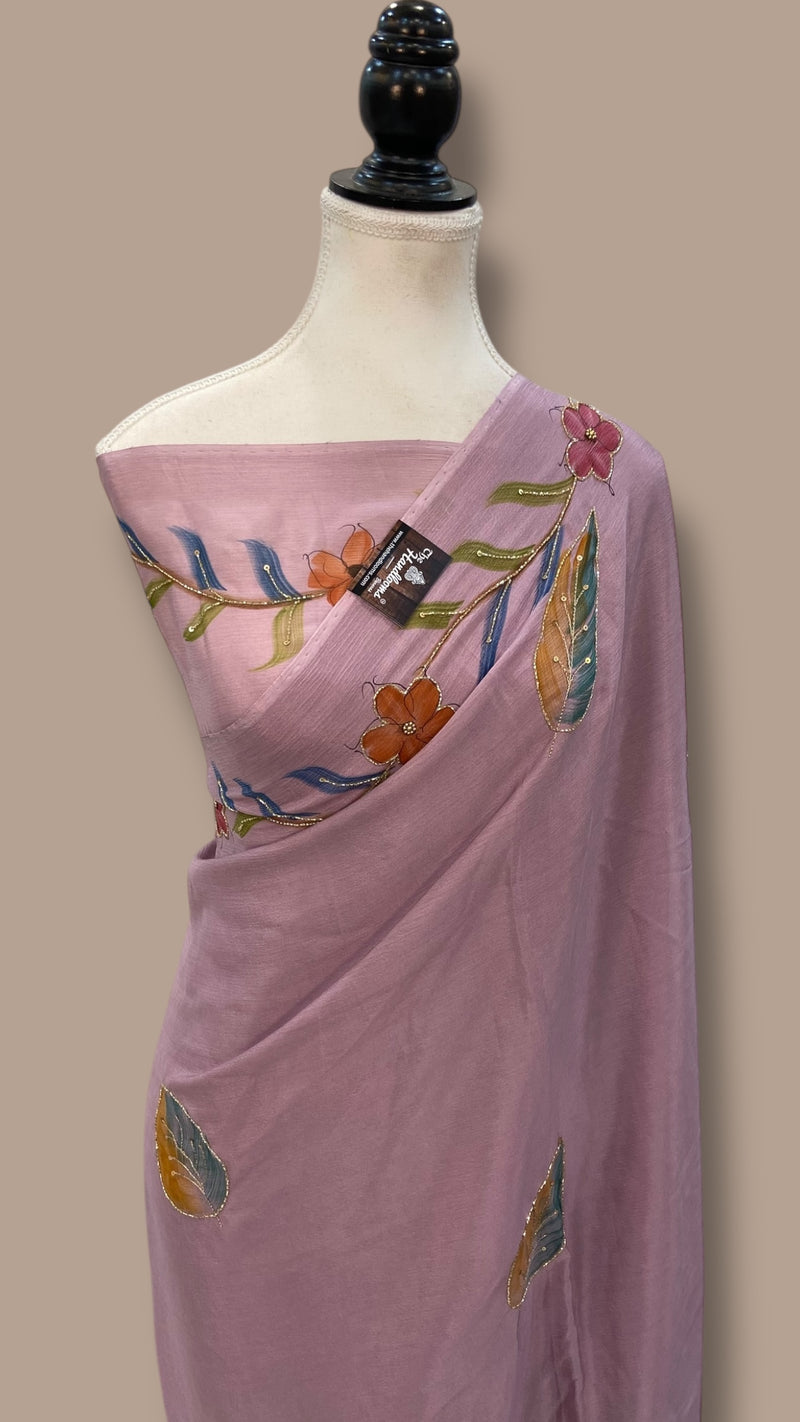 Pure Georgette Handloom Banarasi Saree with Handwork: Zardozi, Diamond Chain and Katdana - The Handlooms