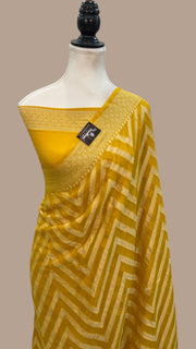 Yellow Pure Chiffon Khaddi Banarasi Saree - The Handlooms
