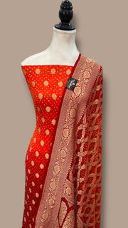 Pure Khaddi Georgette Bandhej Banarasi Dress material - The Handlooms