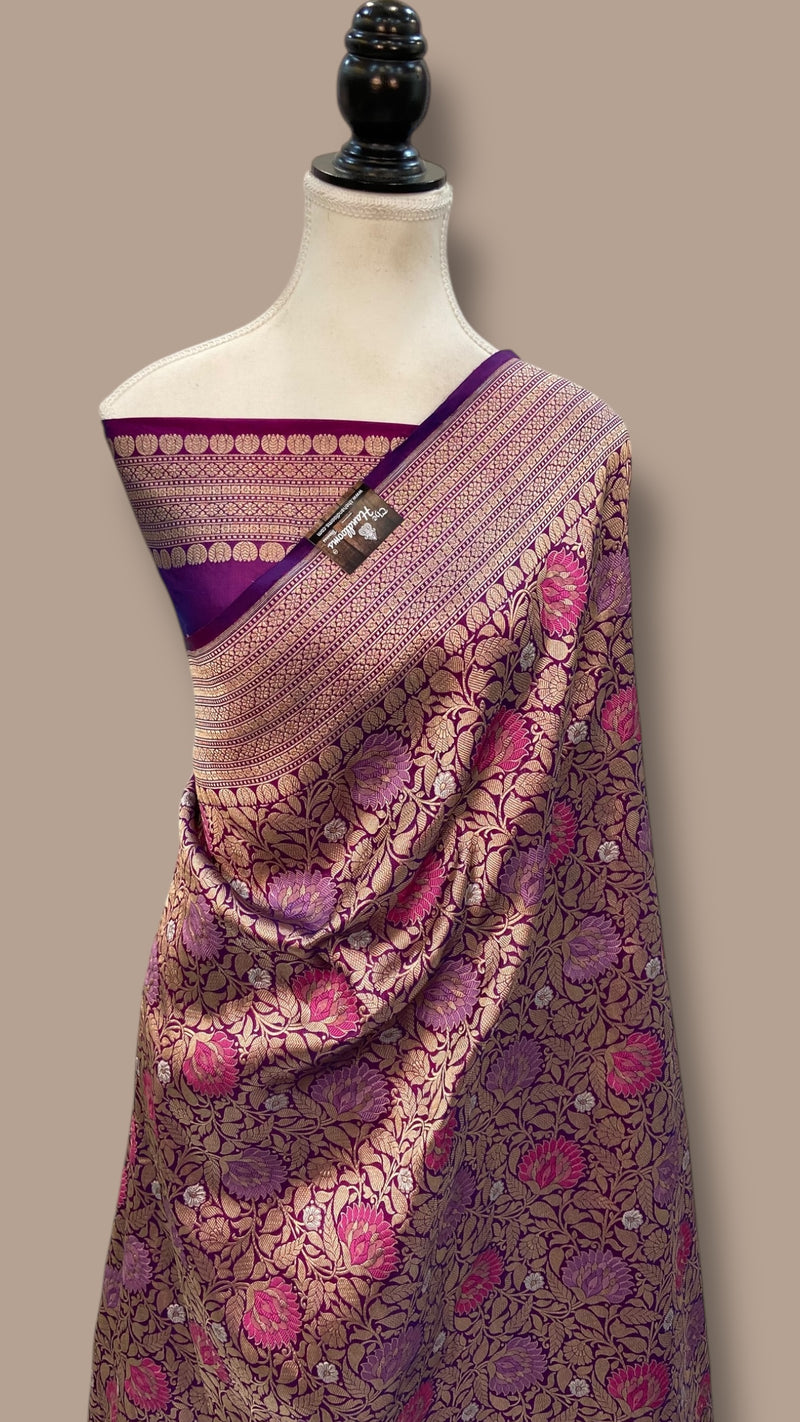 Regal Pure Katan Silk Banarasi Saree – Handwoven Tanchui Brocade - The Handlooms