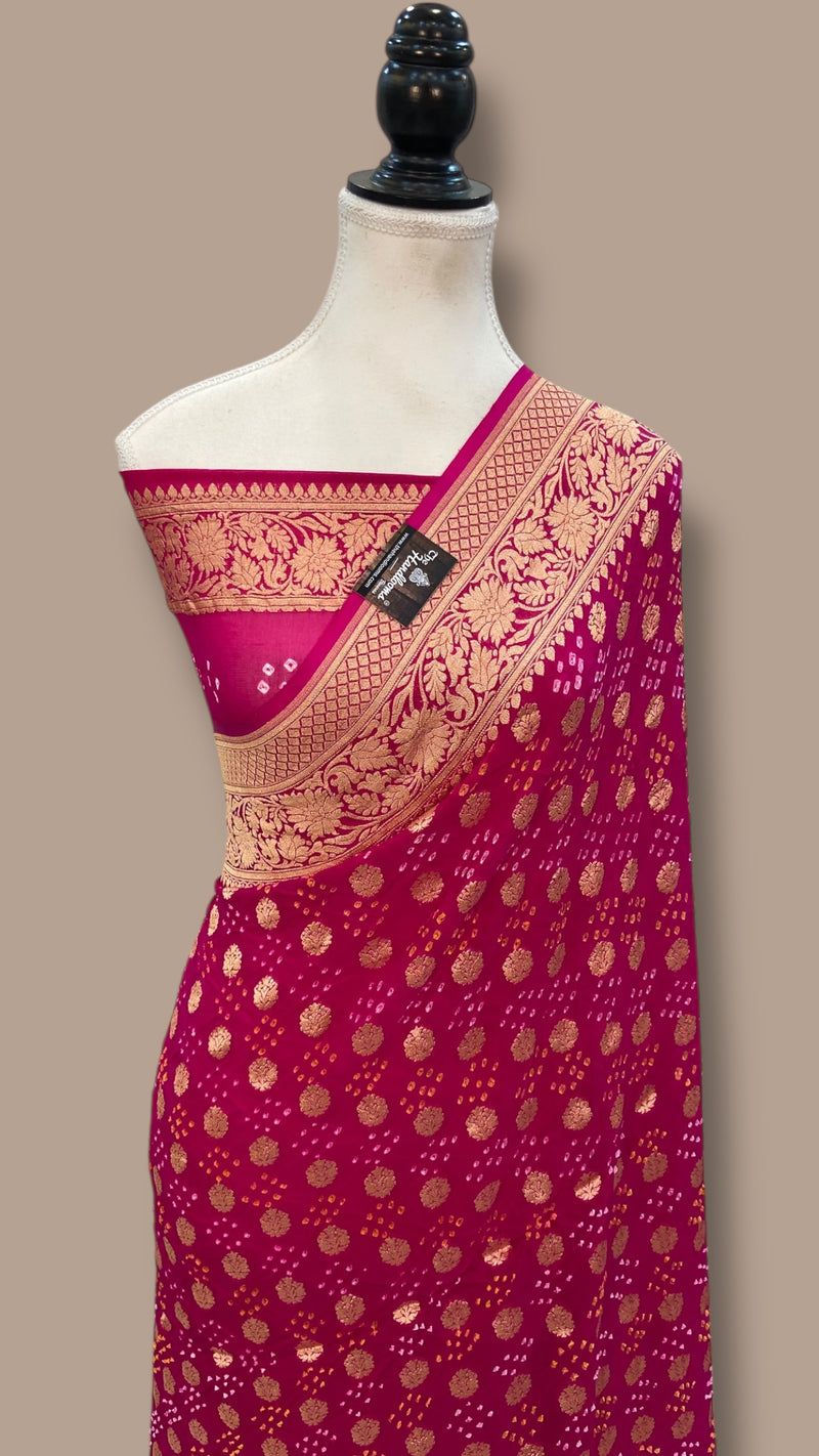 Pure Georgette Banarasi Bandhej Handloom Saree - The Handlooms