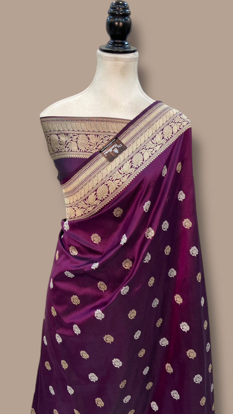 Pure Katan Silk Banarasi Handloom Saree - All over Sona Roopa kadiyal Motifs - The Handlooms
