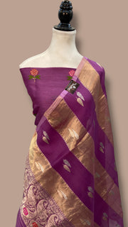 Pure linen Handloom Banarsi kadua dress material with kora tissue dupatta - The Handlooms