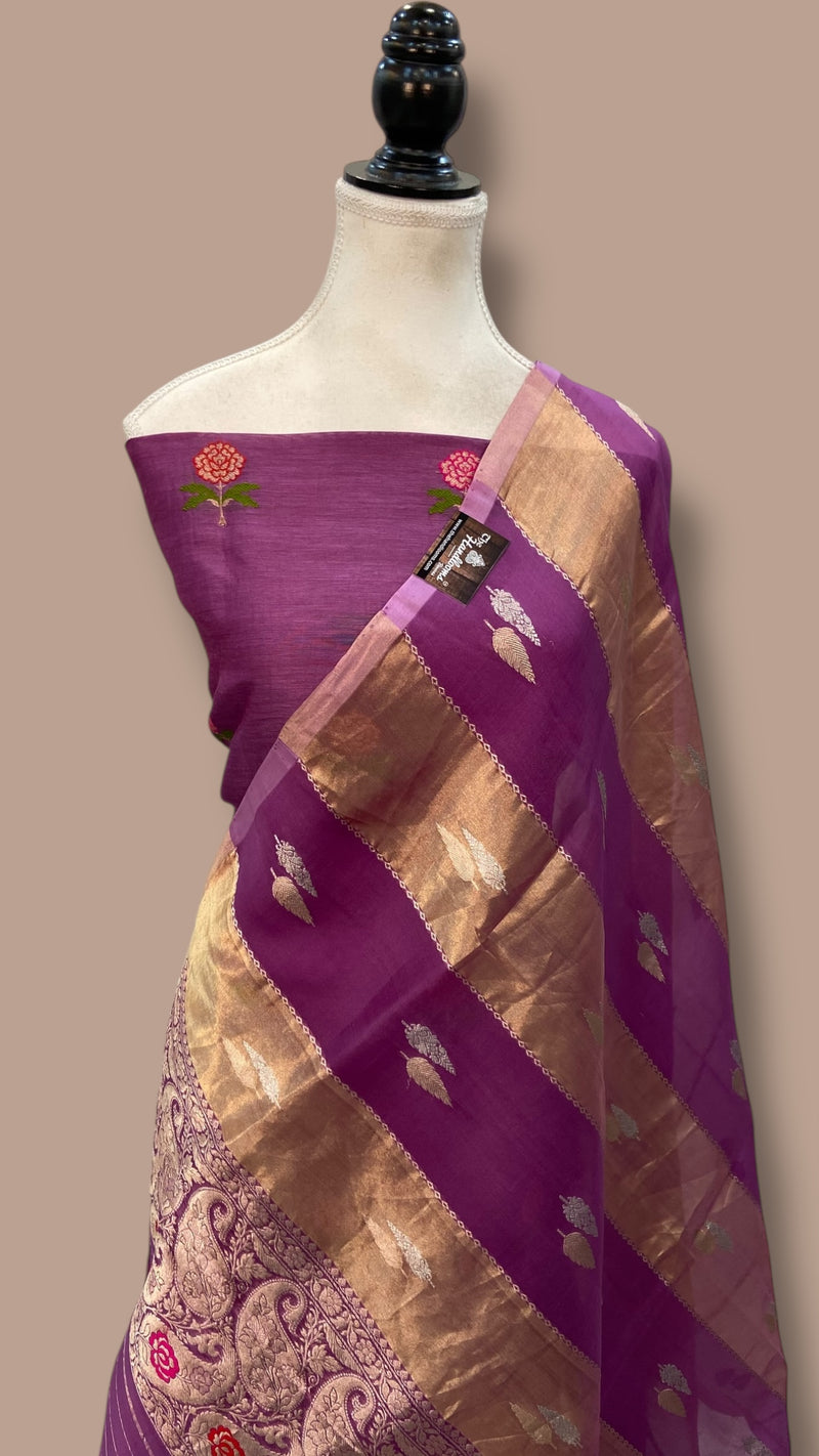 Pure linen Handloom Banarsi kadua dress material with kora tissue dupatta - The Handlooms
