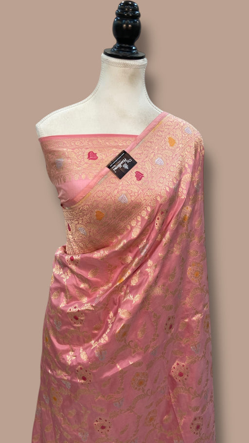 Pure Katan Silk Banarasi Handloom Saree - All over Jaal work With Meenakari - The Handlooms