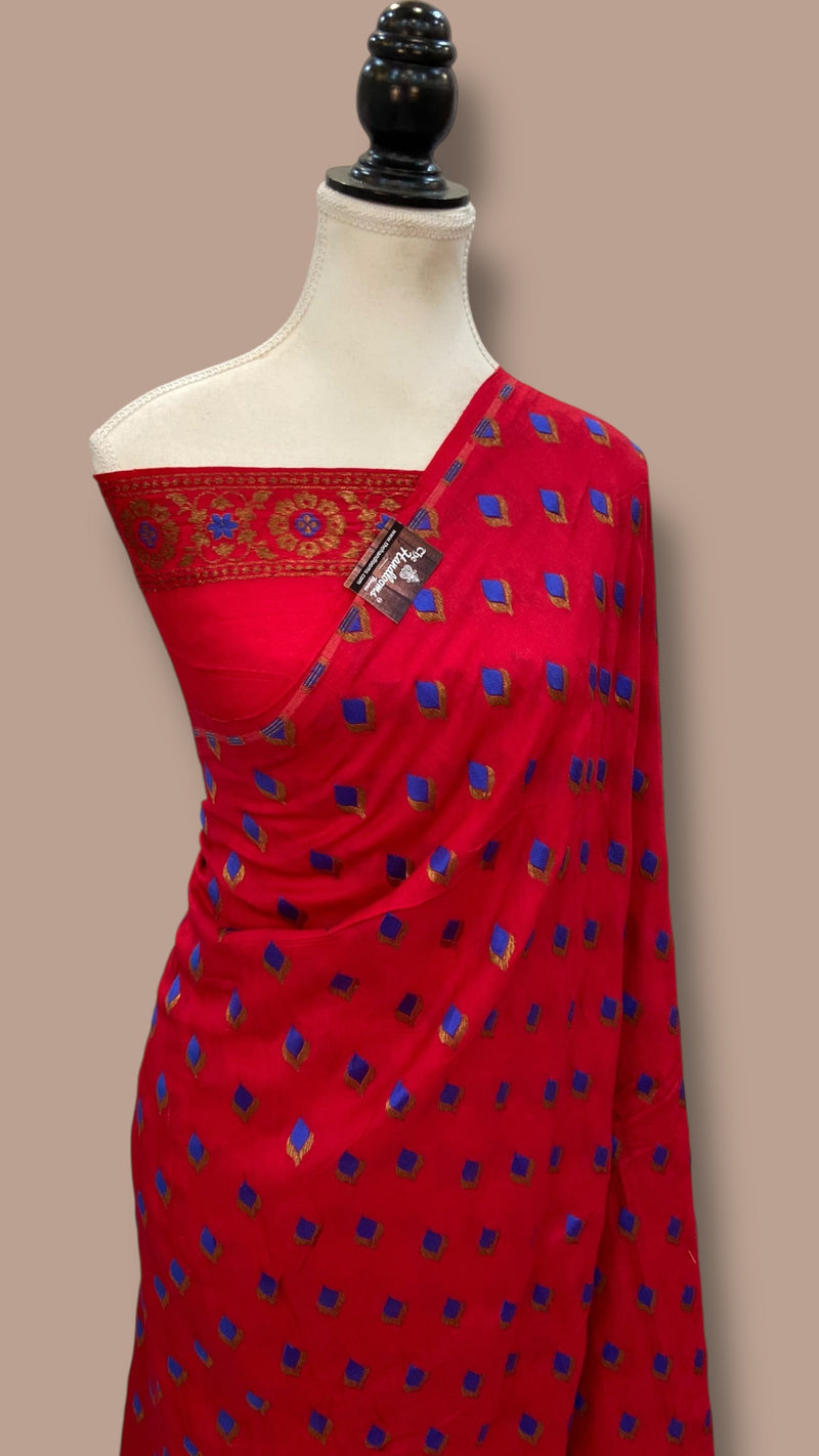 Moonga Georgette Handloom Banarasi Saree - All Over Jaal Work With Meenakari - The Handlooms