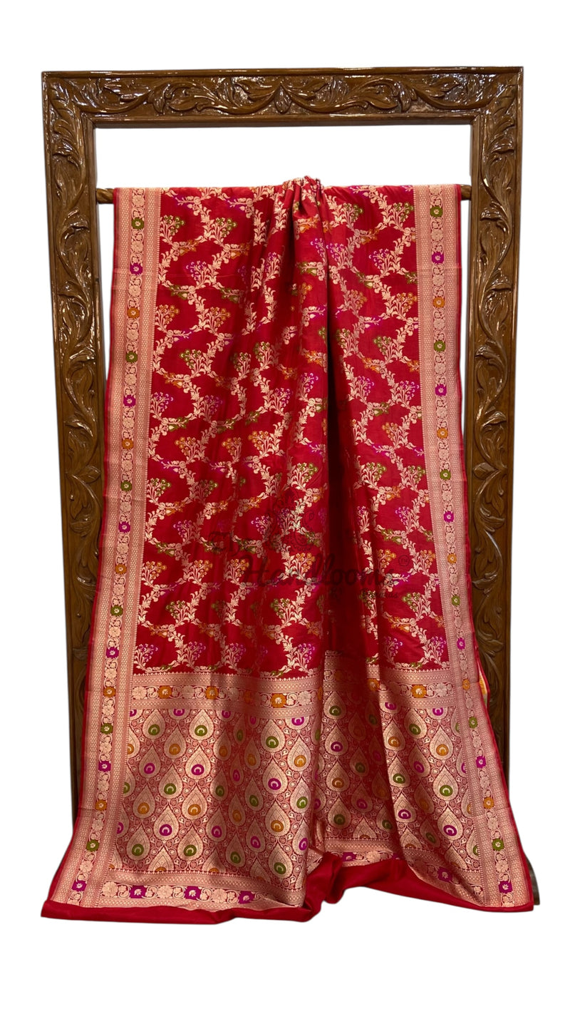 Pure Katan Silk Banarasi Handloom Saree - All over Jaal work With Meenakari - The Handlooms