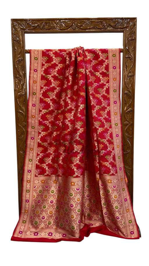 Pure Katan Silk Banarasi Handloom Saree - All over Jaal work With Meenakari - The Handlooms