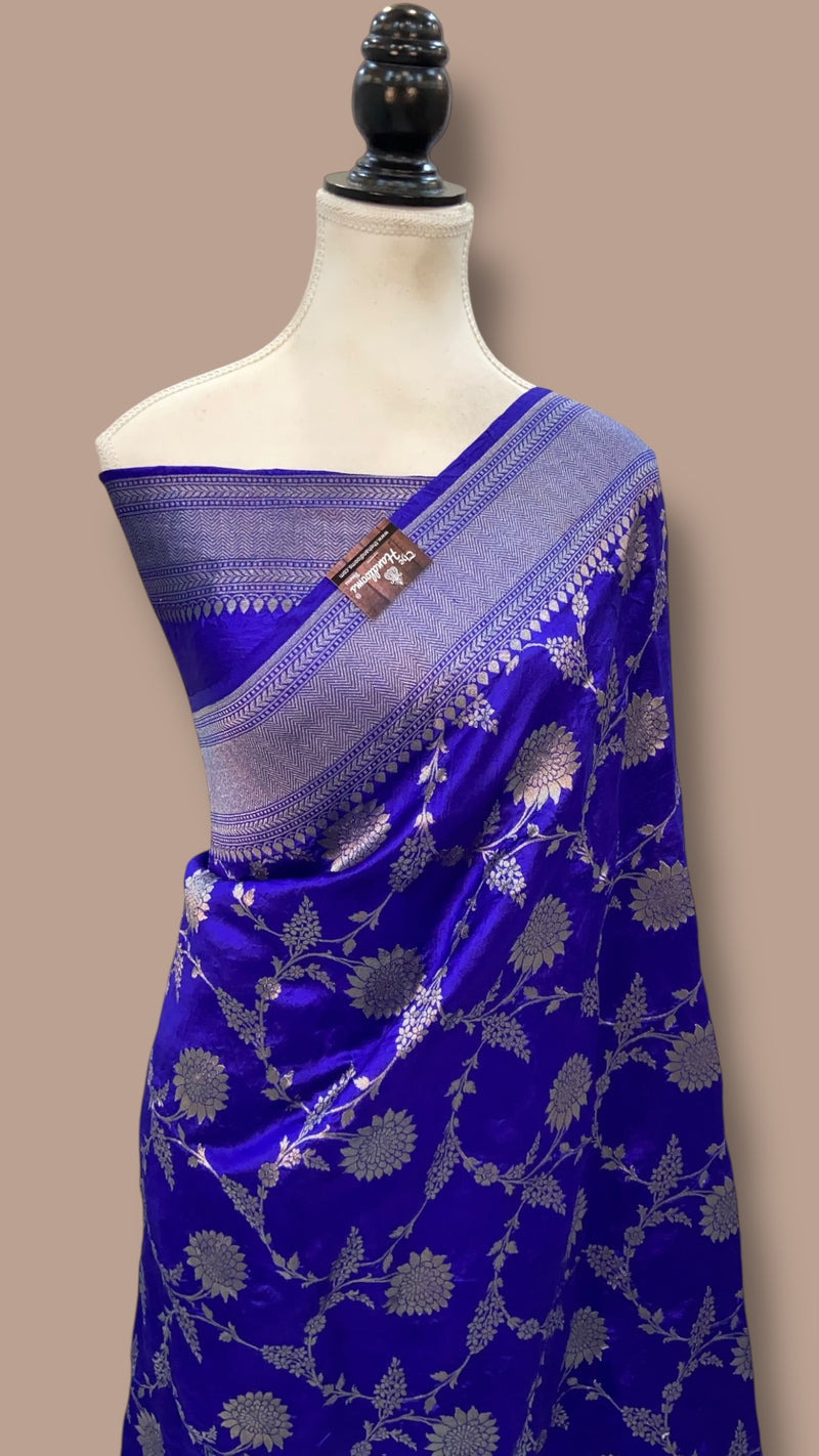 Royal Blue Pure Chiniya Silk Khaddi Handloom Banarasi Saree - The Handlooms
