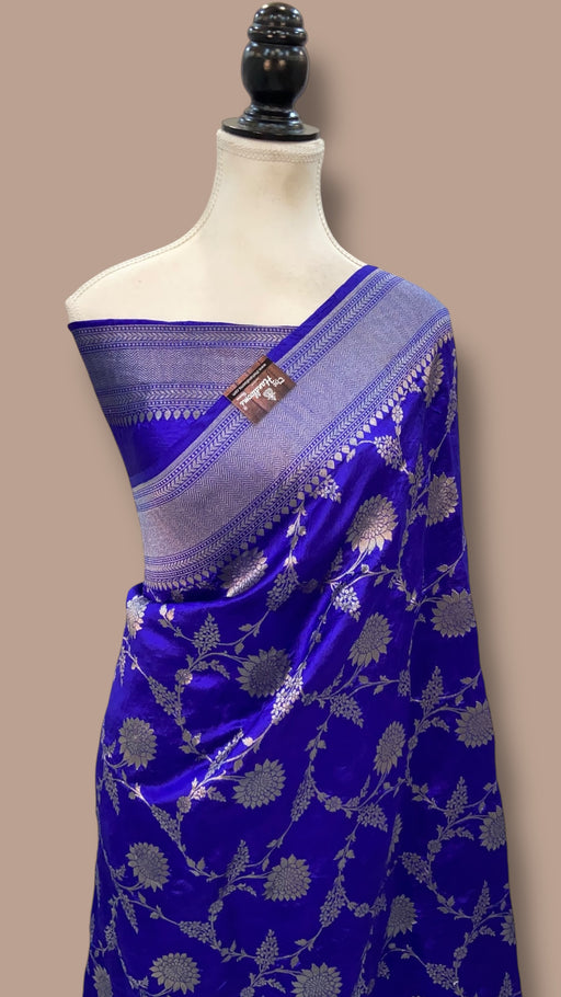Royal Blue Pure Chiniya Silk Khaddi Handloom Banarasi Saree - The Handlooms