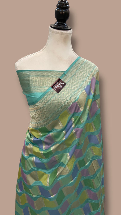 Multicolor Pure Katan Silk Banarasi Handloom Saree - All over Jaal Work With Rangkart - The Handlooms
